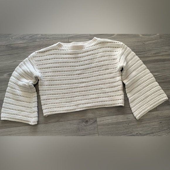 Love Stitch cropped boxy bell sleeve boho knit sweater cottage core Medium - Picture 1 of 11
